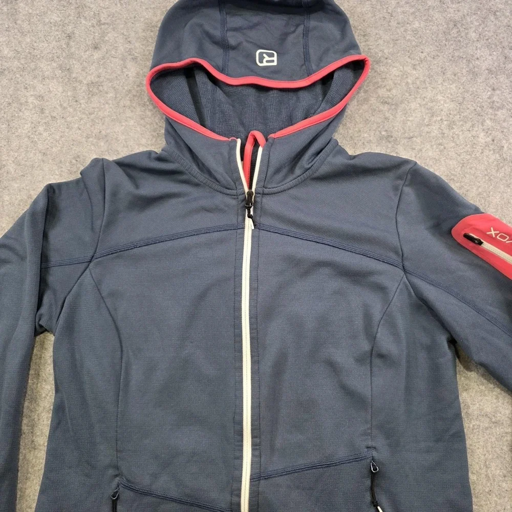 Ortovox Jacket Womens Large Blue Merino Fleece Hooded Full Zip Thumbholes - Picture 4 of 16